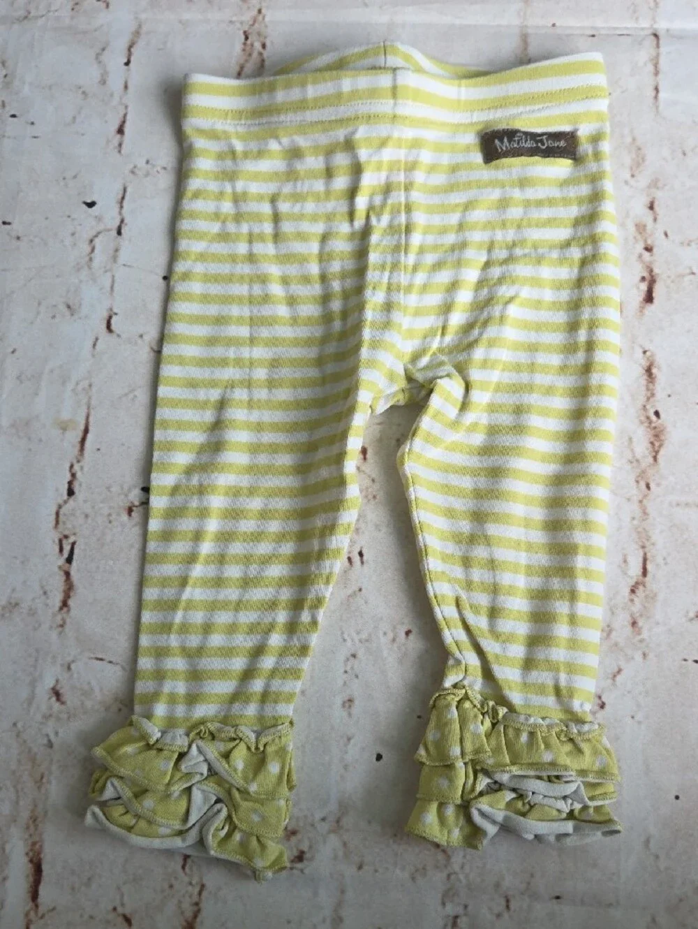 Pink Playful Print Shirt with Green Stripe Ruffle Leggings